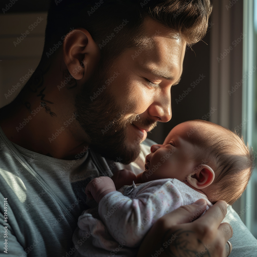 Loving father carying of her newborn cute baby Loving father carying of her newborn cute baby