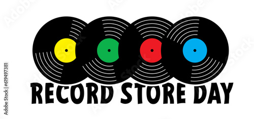 Record store day. Cartoon lp icon symbol. dj symbol. retro vinyl record album. Old music plate doodle. Phonograph, audio disk for turntable. Music recording. Gramophone label and badge.