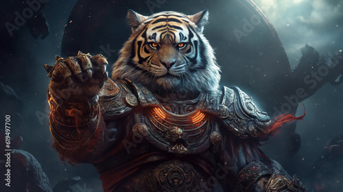 tiger in the night  a warriror tiger in the space  generative ai