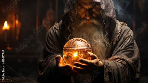 statue of the person in the night, a wizard in white robes offering an orb, generative ai