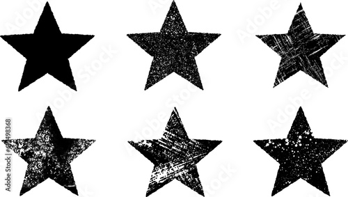 Grunge stars. Set of black grunge stars. Vintage distressed  stars.