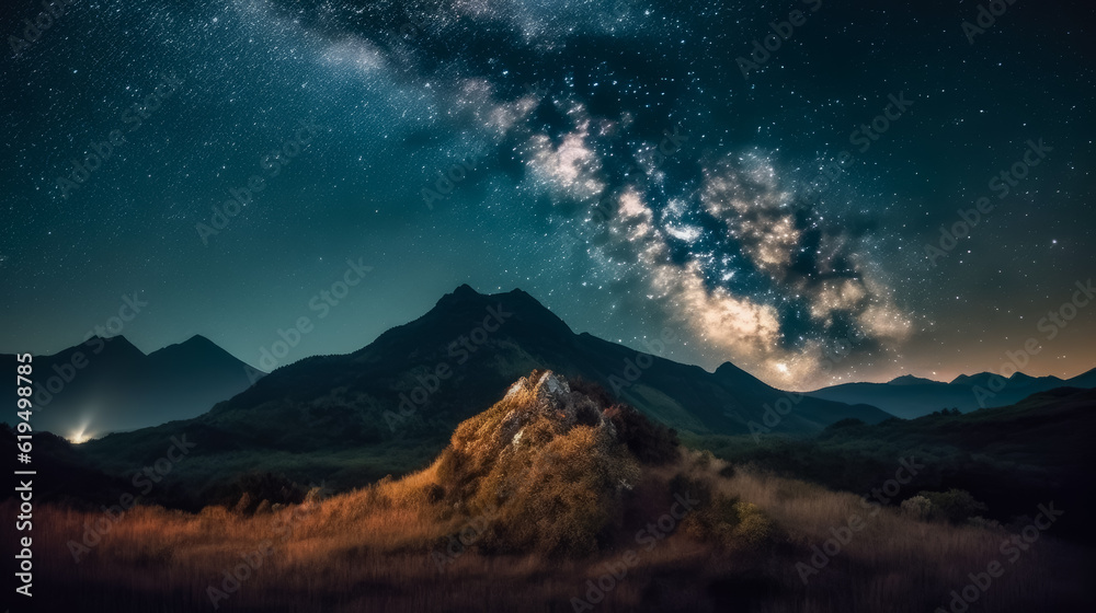 Captivating the Star is colorful at Night Landscape, Exploring the Majestic Beauty of Mountains and the Milky Way Galaxy