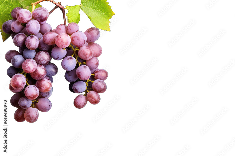 Red grapes on a branch with leaves isolated on transparent background Red grapes on a branch with leaves isolated on transparent background