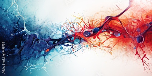 Colorful abstract illustration of human circulatory system , concept of Biological networks, created with Generative AI technology photo