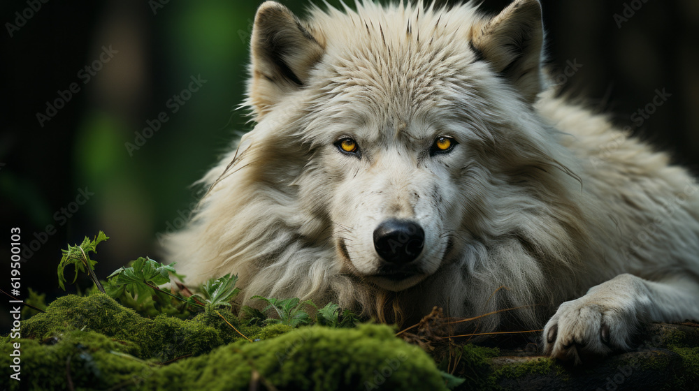 gray wolf canis lupus, wolf lying on ground, generative ai gray wolf canis lupus, wolf lying on ground, generative ai
