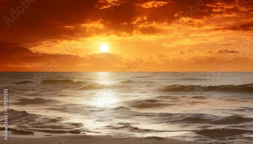 燃えるように赤い夕日と海 © sky studio