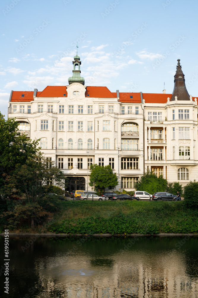 German Consulate General building in Wroclaw, Poland. View of the building located on the bank of the pond next to the park