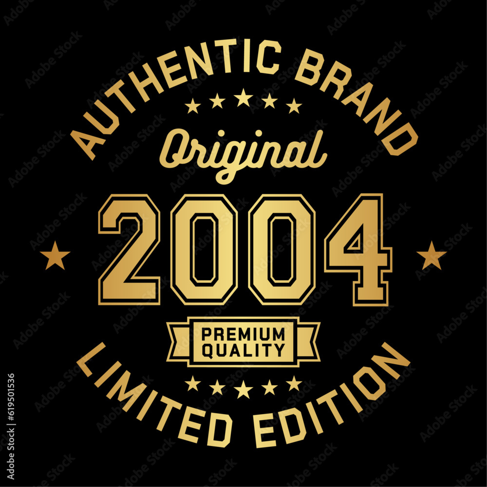 2004 Authentic brand. Apparel fashion design. Graphic design for t-shirt. Vector and illustration.

