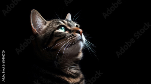 Portrait of cat looking up  generative ai