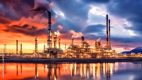 Petrochemical industry with beautiful sunset sky background.