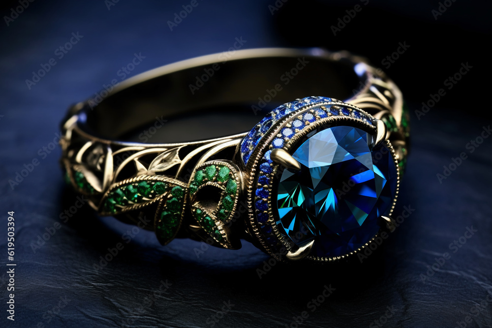 A blue sapphire is displayed on a white surface high res Neelam stone, Beautiful ring A blue sapphire is displayed on a white surface high res Neelam stone, Beautiful ring