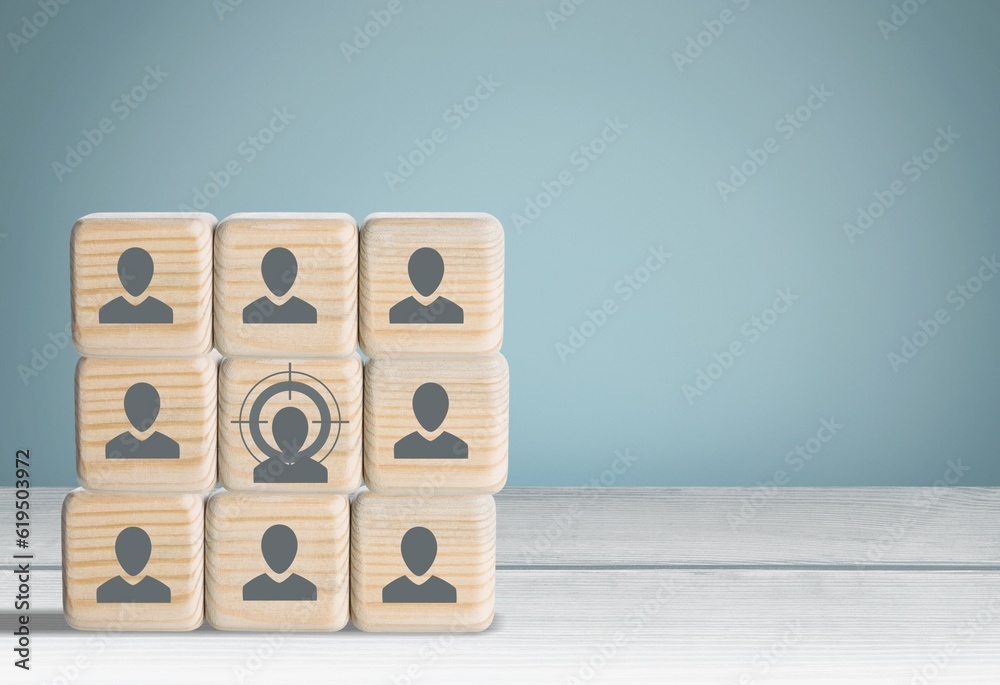 Target customer concept. Set of Wooden cube Target customer concept. Set of Wooden cube