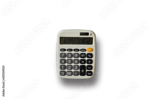 White calculator isolated on white background with clipping path.