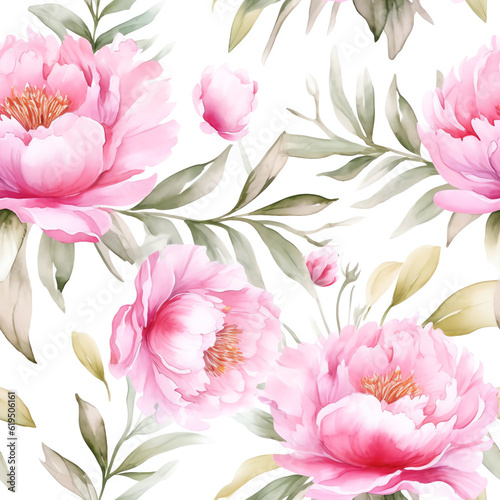 Seamless pattern with pink peony. Generation AI © Yuriy Bogdanov