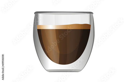 Cappucino in double walled clear glass coffee mug vector illustration photo
