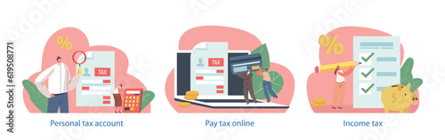 Isolated Elements with Characters Provide Online Tax Payment Allow To Easily Fulfill Tax Obligations Vector Illustration