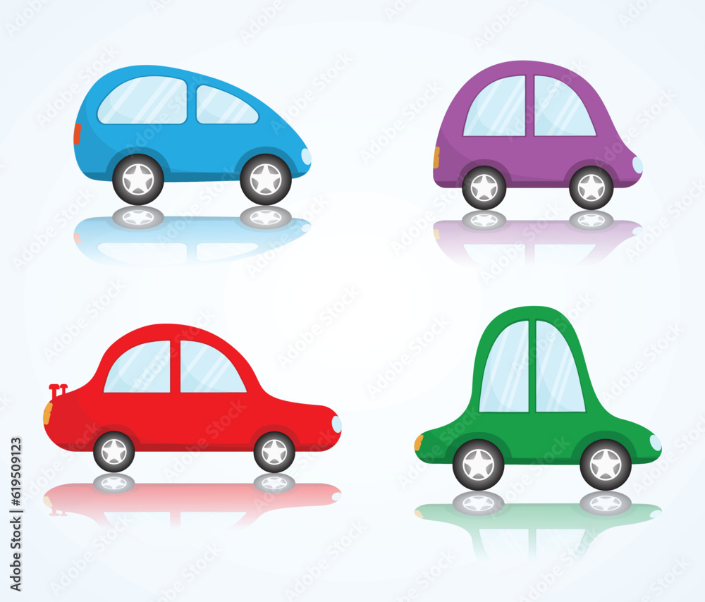 Vector illustration of cartoon style cute little car for kids isolated on a gradient background