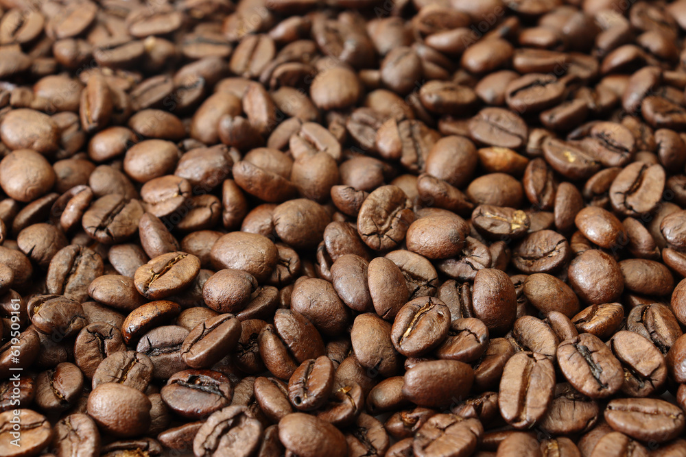 Roasted coffee beans pattern background. Aromatic arabica