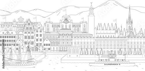 stockholm city panorama landscape line art