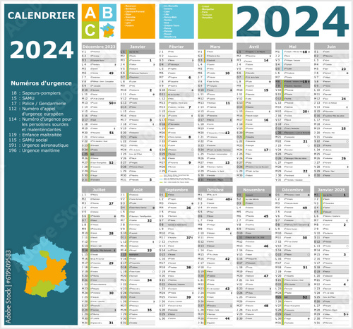 Calendrier 2024 14 mois ntièrement modifiable via calques et texte sans serif