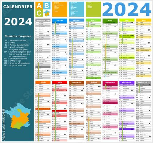 Calendrier 2024 14 mois ntièrement modifiable via calques et texte sans serif