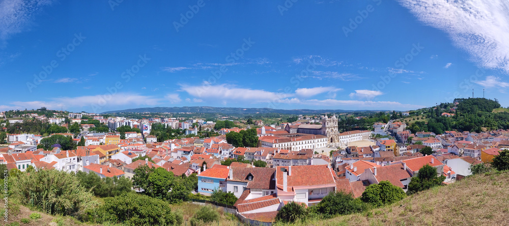 Ancient catholic monastery in Gothic Portuguese style in old town of Alcobaca in Portugal.