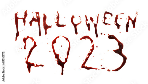 Isolated halloween 2023 sign. Real blood effect. © To Studio