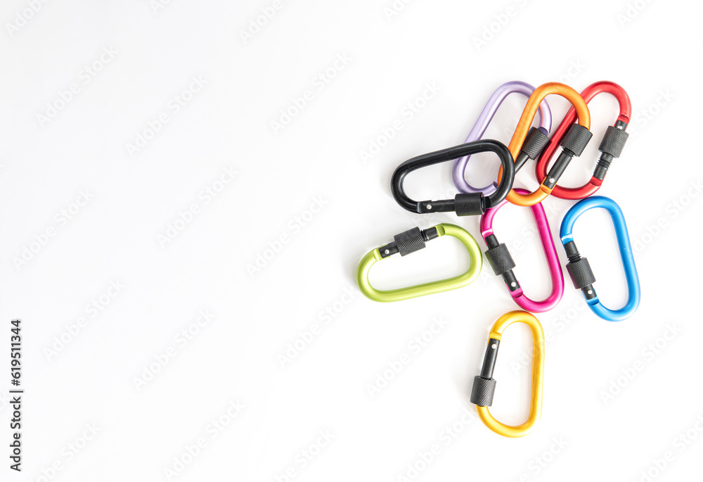 Imitation carabiner key rings isolated on a whitse background.