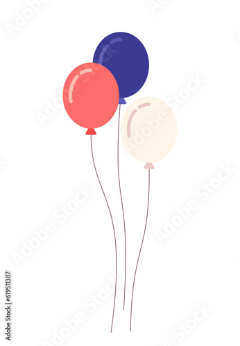 Patriotic red white and blue balloons semi flat colour vector object. Memorial day decorations. Editable cartoon clip art icon on white background. Simple spot illustration for web graphic design