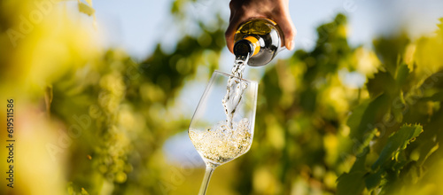 Fotografie, Obraz Wine glass with pouring white wine