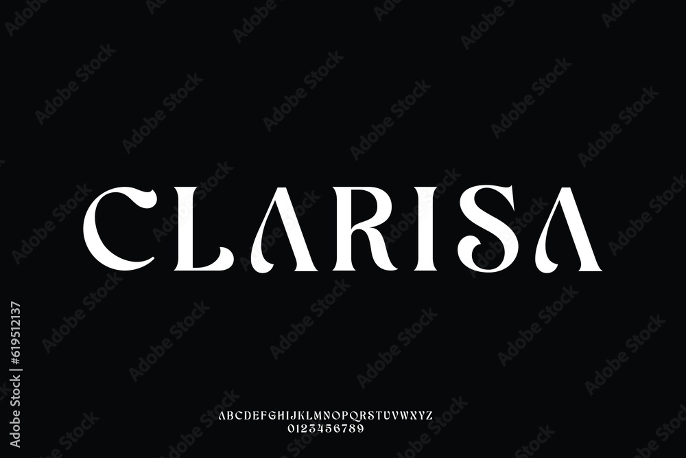 Obraz premium Elegant luxury curved typeface display font vector. Beautiful typography style illustration