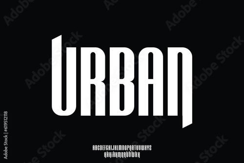 Bold condensed urban style typeface display font vector illustration