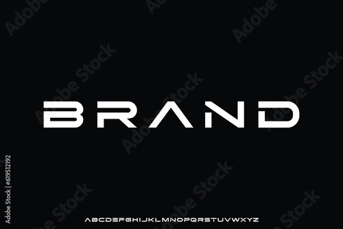 Modern futuristic typeface display font vector for your brand. Unique typography style illustration