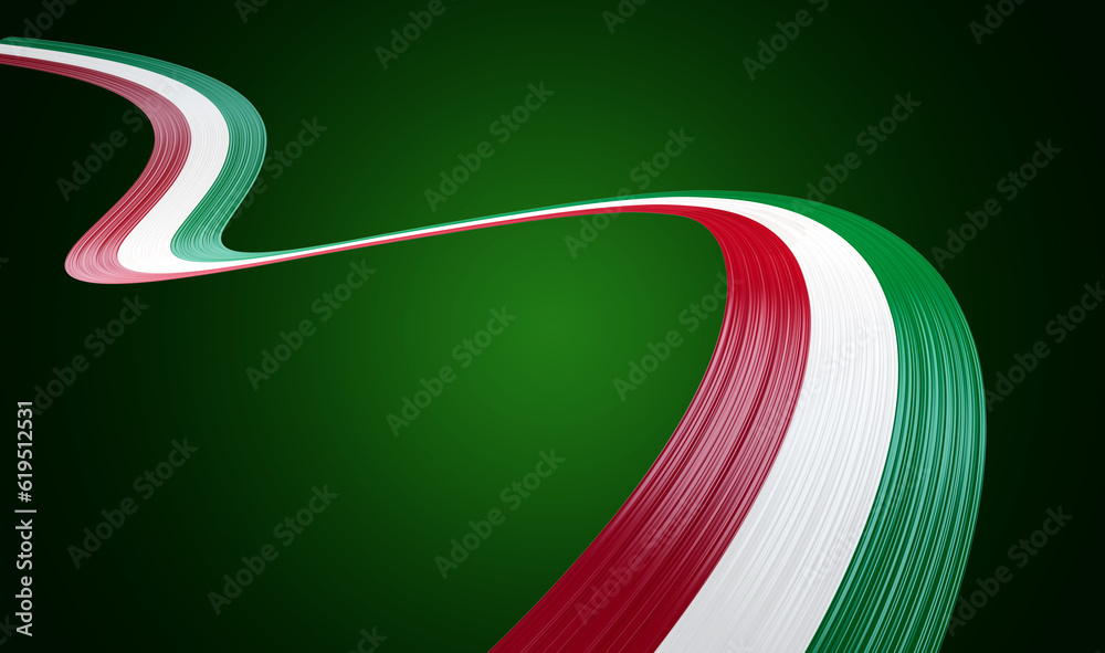 Fototapeta premium 3d Flag Of Italy 3d Wavy Shiny Italy Ribbon Isolated On Green Background, 3d illustration