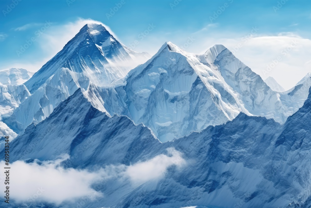 ai generated A view of the high peaks covered with snow and fog in the winter landscape.