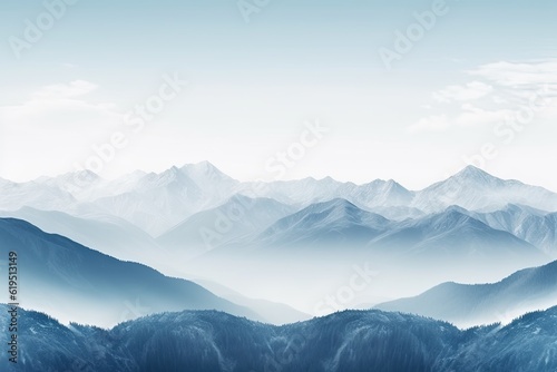 ai generated A view of the high peaks covered with snow and fog in the winter landscape.