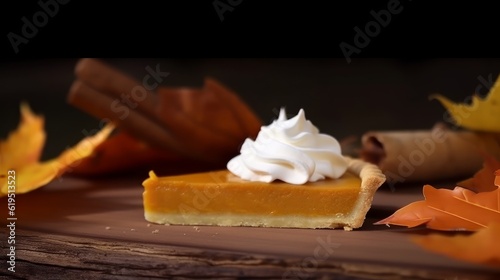 Generatove AI of Pumpkin Pie with Whipped Cream photo