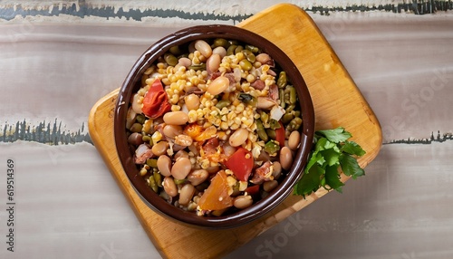 Top view of a traditional Brazilian dish, the tropeiro bean photo