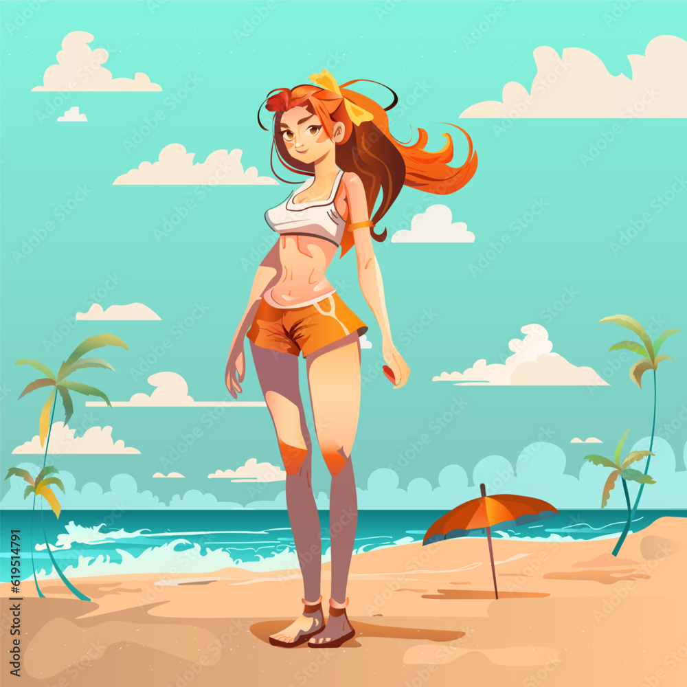 Characters, beautiful girl, on the beach