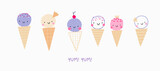 Cute cartoon ice cream character in dooodle style. Vector illustration