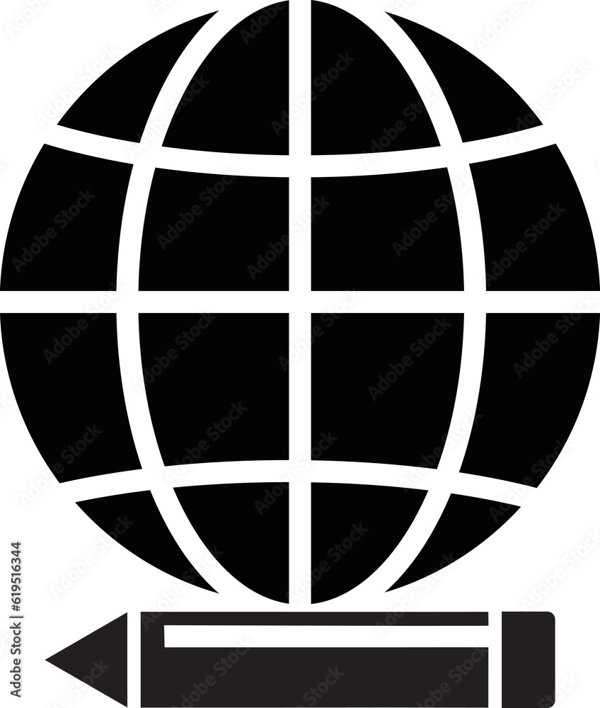 Article, pen, world icon Article, pen, world icon