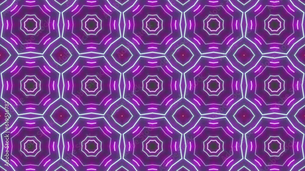 kaleidoscope animation with stars and shapes squares roation mosaic in modern graphic style. Retro vintage 70s style concept