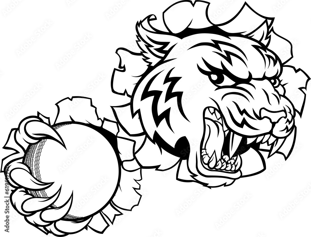 Tiger Cricket Player Animal Sports Mascot Tiger Cricket Player Animal Sports Mascot
