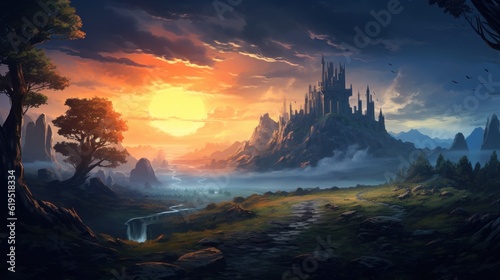 Mysterious and beautiful scenery with vegetation game art