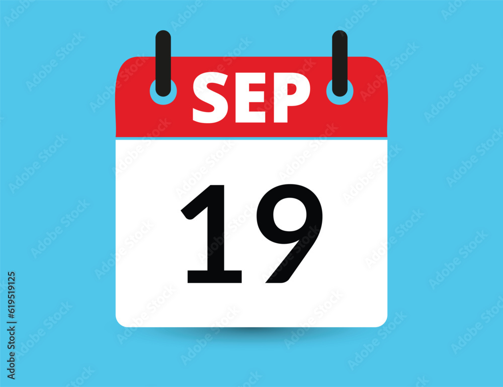 September 19. Flat icon calendar isolated on blue background. Date and month vector illustration September 19. Flat icon calendar isolated on blue background. Date and month vector illustration
