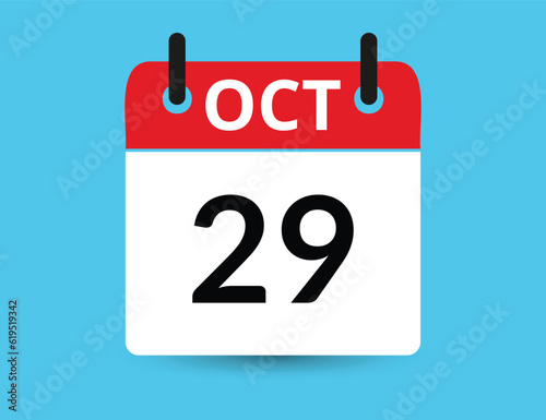 October 29. Flat icon calendar isolated on blue background. Date and month vector illustration