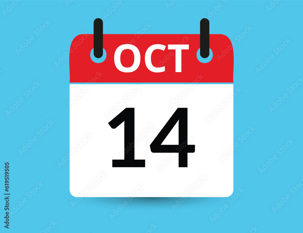 October 14. Flat icon calendar isolated on blue background. Date and month vector illustration October 14. Flat icon calendar isolated on blue background. Date and month vector illustration