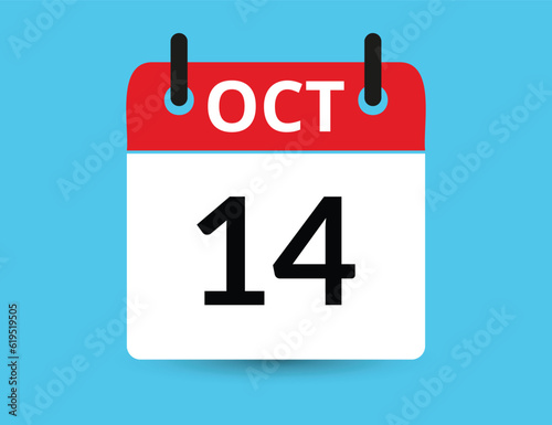 October 14. Flat icon calendar isolated on blue background. Date and month vector illustration