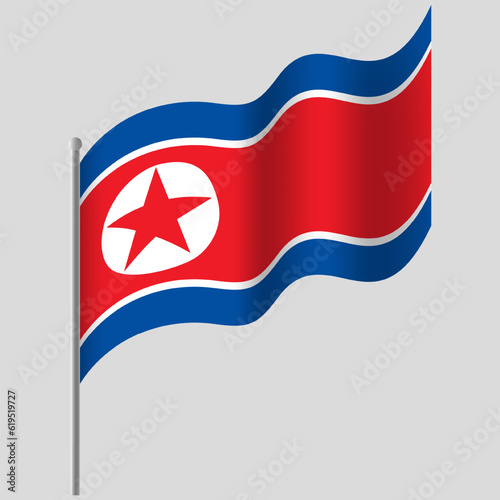 Waved North Korea flag. Korean flag on flagpole. Vector emblem of North Korea Free Download Waved North Korea flag. Korean flag on flagpole. Vector emblem of North Korea - GFXLoad