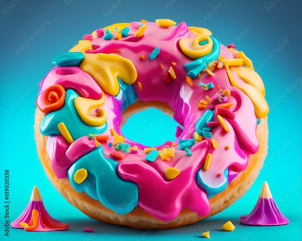 Creative colorful donut on blue background